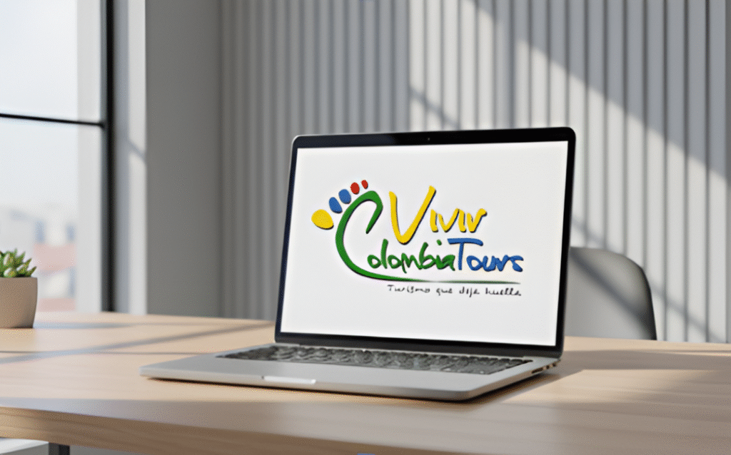 hhhhhLogo de Vivir Colombia Tours, agencia de viajes de Itagüí, con el eslogan "Turismo que deja huella".